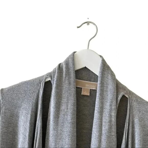 Michael Kors Gray Asymetrical Long Sleeves Knit Drape Open Front Cardigan L - Picture 14 of 14